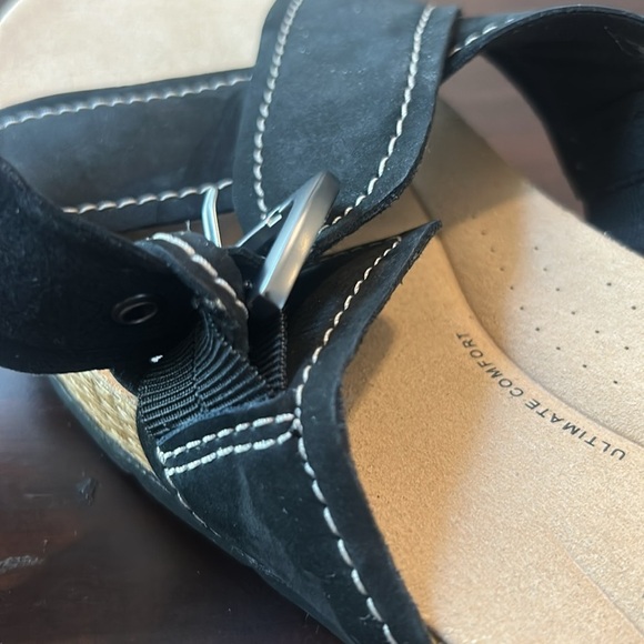 Clarks Collection Leather Criss Cross Slide Sandals ‘Reileigh May’ Black Size 12 - Picture 12 of 15